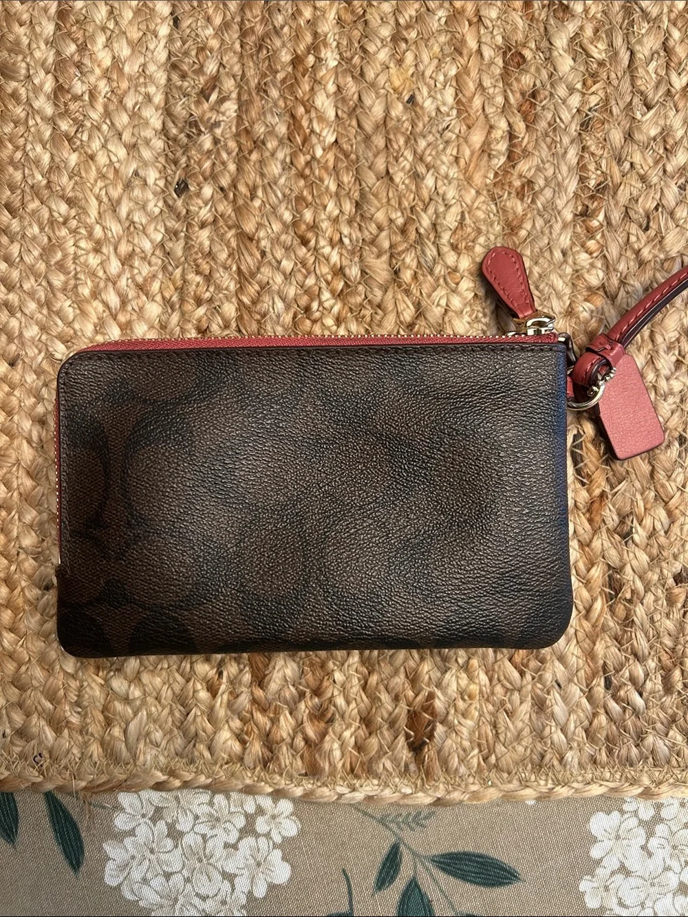 Coach Brown Wristlet with Pink Trim